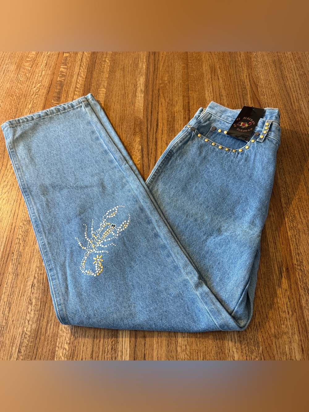 NWT El Alacran de Durango Scorpion Studded Light Wash Jeans 32x32